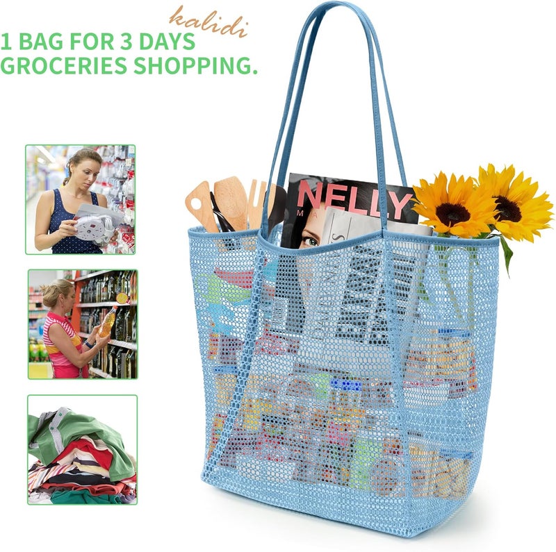 KALIDI BeachNylon Mesh Tote Bag, Casual Tote Bag Hobo Women Foldable MAX 23L Shoulder Bag For Beach Picnic Vacation - Image 5